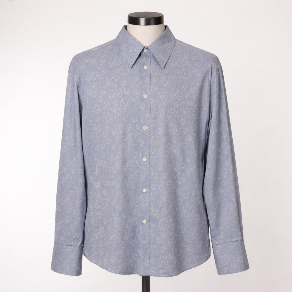 Gianni Versace Vintage Monogram Logo Button‎ Down Shirt Light Blue Made in Italy